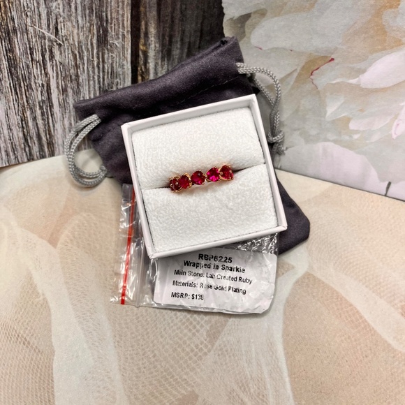 Bomb Party "Wrapped In Sparkle" Lab Created Ruby + Rose Gold Plating - Picture 5 of 6